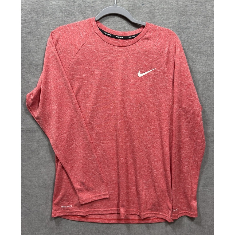 Nike Swim Men's Solid Long-Sleeve Hydroguard Swim Shirt Red Sz Medium UPF 40+